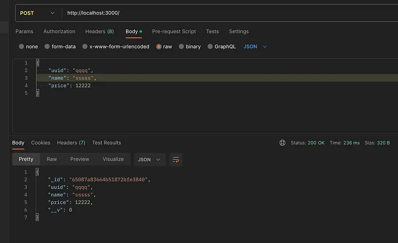 Create product using postman