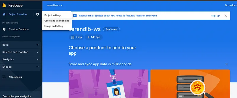 As the first step go to the firebase console and click on the user permissions like this