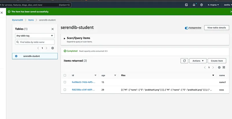 And if you go to your DynamoDB table you should see the updated column like this