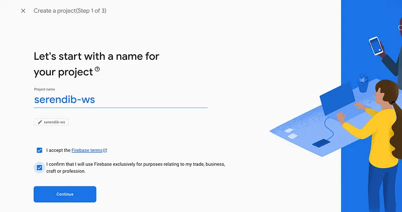 Now the second step for us is to create a new project here. Click on that Create a project button and you will see something like this