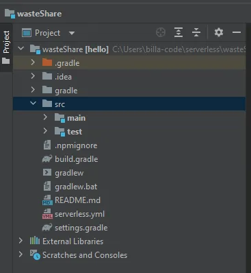 Now we will get a folder with the name wasteShare with the code needed. Open this using intellij and you will get a folder structure like this