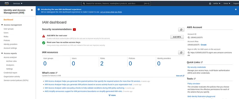 After clicking you will come to the IAM dashboard
