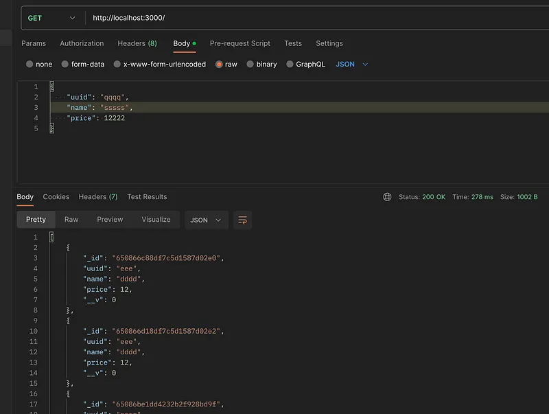 View all using postman
