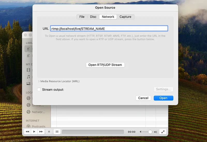 Now start stream from OBS and if you use a player like VLC, you can check the live feed coming from OBS using rtmp link