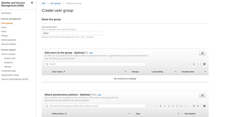 As the first thing let’s create a user group. Click on the User groups which is in the left side of the screen and then give a name