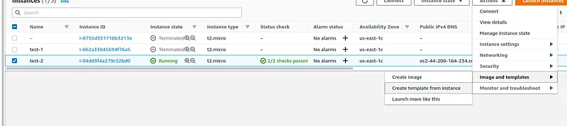 Now let’s create an AMI of this instance. For that got to the instances screen and select the instance you need to convert. Now click on create image