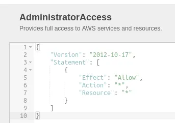 If we click on the + button in the policy we will see a policy document like this