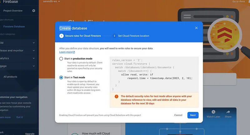 Press on create database button there. Then you will get a prompt like this
